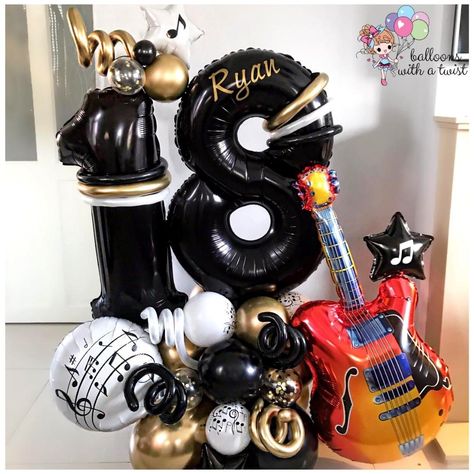 Balloons With A Twist on Instagram: “A balloon display for the rock stars! 🎸⁠ ⁠ ⁠ We offer Delivery in Liverpool area only. Collection accepted too. For orders and enquiries,…” Guitar Birthday, Balloon Business, 18th Cake, Celebration Balloons, Balloon Display, Personalized Balloons, Balloon Columns, Balloon Decor, Balloon Wall