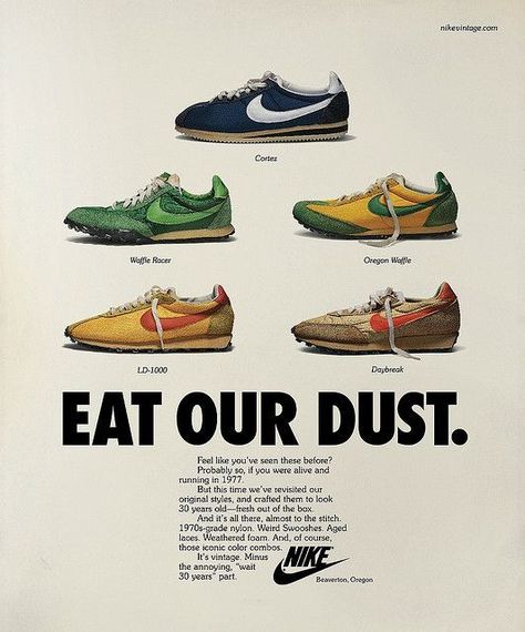 Old Nikes, Nike Poster, Nike Waffle Racer, Shoe Advertising, Nike Ad, Sneaker Posters, Minimalist Beauty, Simple Aesthetic, Wallpapers Vintage