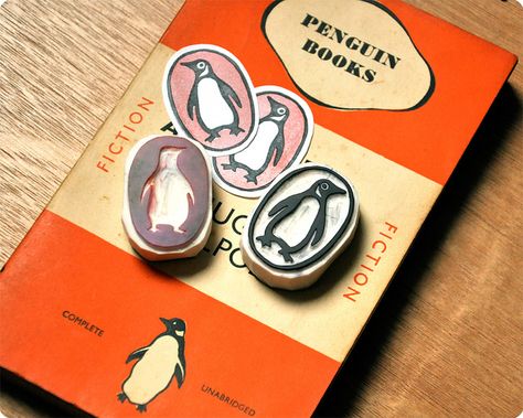 Penguin Videos, Books Logo, Homemade Stamps, Vintage Brands, Penguin Publishing, Hand Carved Rubber, Penguin Book, Book Logo, Penguin Classics