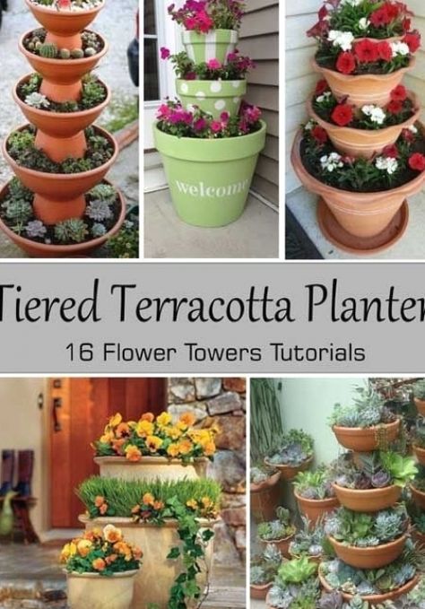 How to make your own Tiered Terracotta Planter. Stacked flower pots make the perfect eye catching arrangement to brighten up your entrance way. #succulentplanter #garden #gardenideas Bee Ornaments, Stacked Flower Pots, Pots Clay, Crafts Clay, Clay Pot Projects, Tiered Planter, Terra Cotta Pot Crafts, Flower Tower, Pot Crafts