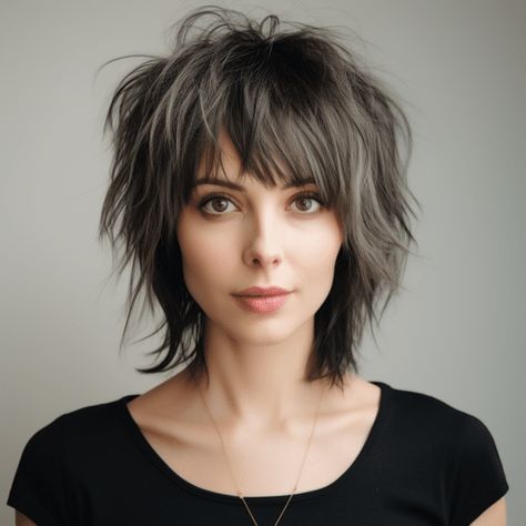 75 Trending Shag Haircut Ideas for 2023 Choppy Short Shag Haircut, Shag Hairstyles Short Straight Hair, Funky Shag Haircut, Short Shag Hairstyles For Thinning Hair, Chin Length Shag Haircut, Edgy Shag Haircut, Shag Bob, Shag Mullet, Choppy Bobs