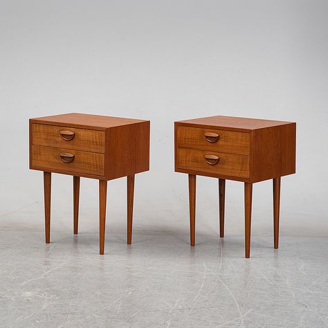 Kai Kristiansen, a pair of teak bedside tables, Felballes Møbelfabrik, Denmark, 1960's. - Bukowskis Teak Bedside Table, Kai Kristiansen, Bukowski, Bedside Tables, Bedside Table, Denmark, Teak, Furniture Design, 1960s