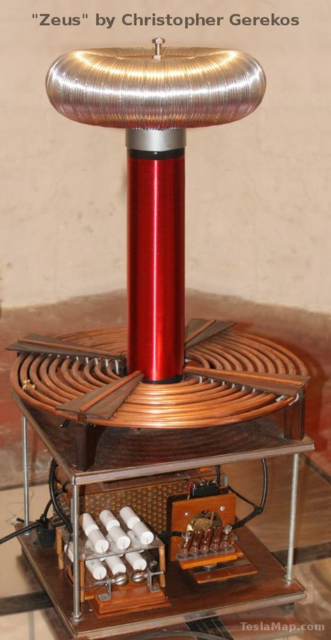 Typical construction of a Tesla Coil Diy Tesla Coil, Alternative Energy Projects, Coil Construction, Tesla Inventions, Tesla Technology, Car Information, Tech Projects, Coil Design, Nicolas Tesla