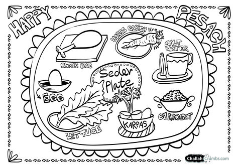 Coloring Page: Seder Plate - Challah Crumbs Passover Coloring Pages, Passover Printables, Happy Easter Images, Seder Meal, Passover Crafts, Passover Meal, Jewish Passover, Pesach Seder, Passover Seder Plate