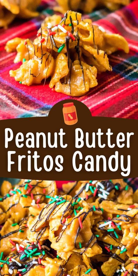 Frito Cookies Recipe, High End Desserts Recipes, Snacks For Christmas Day, Peanut Butter Fritos Candy, Peanut Butter Fritos Recipe, Easy Christmas Cookies To Make With Kids, Seasoned Peanuts Recipes, Candied Peanuts Recipe Easy, Take 5 Candy Bar Recipe