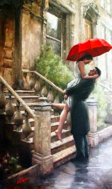 Romance Arte, Under An Umbrella, Galleria D'arte, Umbrella Art, Red Umbrella, Under My Umbrella, Walking In The Rain, Charcoal Drawings, Edward Hopper