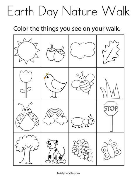 Earth Day Nature Walk Coloring Page - Twisty Noodle Preschool Earth Day Activities, Earth Day Prek, Preschool Earth Day, Earth Day Preschool Activities, Earth Day Art, Camping Scavenger Hunts, Earth Day Worksheets, Earth Day Coloring Pages, Earth Week