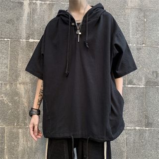 Wescosso Short-Sleeve Hooded Top | YesStyle Harajuku Men, Plain Hoodies, Loose Pullover, Pullover Hoodies, Mens Fashion Summer, Kawaii Clothes, Harajuku Fashion, Hooded Pullover, Mens Streetwear