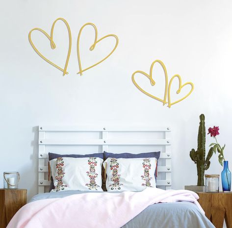 Cheap Rose Gold Heart Necklace, Heart Mural On Wall, Spray Paint Heart Wall, Neon Sign Above Bed Heart, Teen Room Makeover, Heart Neon Light, Heart Wall Decor, Heart Wall Art, Wall Ornaments