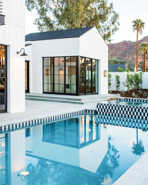 Inside the most gorgeous Napa Valley inspired farmhouse in Arizona Waterline Pool Tile, Pool Vibes, Simple Pool, Dream Backyard Pool, Pools Backyard Inground, Pool Remodel, Mini Pool, Small Pool Design, Backyard Pools