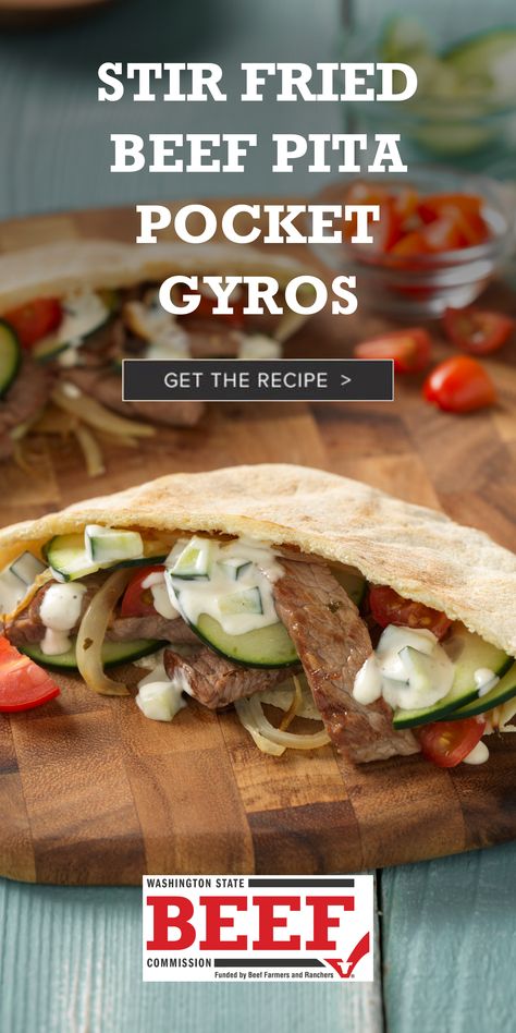 Beef Pita Pocket Recipes, Pita Pocket Recipes Dinners, Steak Pita, Pocket Recipes, Beef Gyros, Pita Pocket Recipes, Beef Gyro, Mediterranean Recipe, Packed Meals