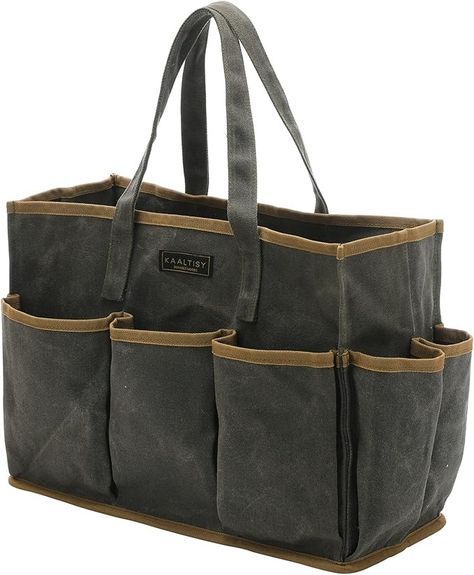 Amazon.com: Tool Tote | Heavy Duty 16oz Waxed Canvas Tote Bag, 1 Large Capacity Tool Storage Tote + 10 External Slots, Multi-Purpose Reusable Tool Carrier for Gardening Set Wrench Carpentry Tools - Khaki : Patio, Lawn & Garden Tool Tote Bag, Waxed Canvas Tote Bag, Portable Tool Box, Garden Tote Bag, Tool Tote, Carpentry Tools, Pocket Tool, Tool Bags, Garden Tool