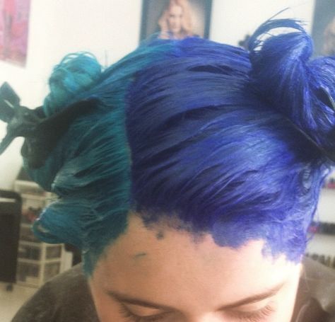 Manic Panic's Half atomic turquoise half bad boy blue #manicpanic #bluehair #aomicturquoise #rockabillyblue Bad Boys Blue, Manic Panic, Just Love Me, Colored Hair, Boy Blue, Bad Boy, Blue Hair, Just Love, Hair Color