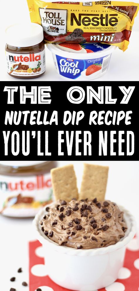 Nutella Dip Recipe Dip Recipes For Pretzels, Cool Whip Treats, Creative Dip Recipes, Easy Grab And Go Appetizers, Cool Whip Snack Ideas, Party Pot Luck Dishes, Sweet Party Dips Easy Crowd Pleasers, Nutella Dipping Sauce, Sweet Dessert Dips