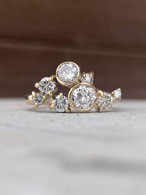 cluster heirloom diamond gold ring Grandma's Engagement Ring, Multi Diamond Ring Designs, Resetting Diamonds Ideas, Heirloom Diamond Ring, Right Hand Diamond Rings, Diamond Cluster Rings, Dig Jewelry, Heirloom Ring, Chuck Lorre