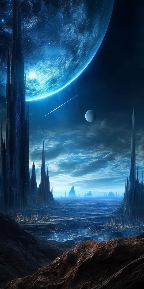 Alien City, Planet Wallpaper, Sci Fi Wallpaper, Scifi Fantasy Art, Planets Wallpaper, Space Artwork, Space Fantasy, Cosmic Art, Alien Planet