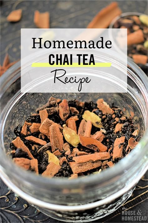 Made with black tea and an aromatic mix of warming spices, this homemade chai tea recipe makes it easy to stay cozy on cold days so you can skip the expensive coffee shop and whip up some homemade chai instead! Chia Tea Mix Recipe, Real Chai Tea Recipe, Chai Tea Spice Mix Recipe, Bulk Chai Tea Recipe, India Chai Tea Recipe, Chai Tea Blend Recipe, Chai Blend Recipe, Diy Chai Tea Recipes, Spicy Chai Tea Recipe