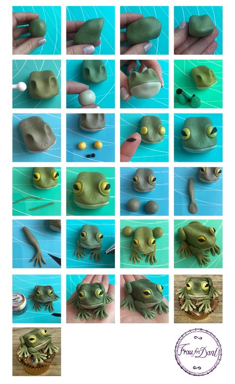 Frog Modelling Clay, How To Make A Clay Frog, Polymer Clay Frog Tutorial, Polymer Clay Frogs, Diy Clay Frog, Frog Clay Art, Clay Frog Tutorial, Polymer Clay Crafts Sculpting, Funny Clay Ideas