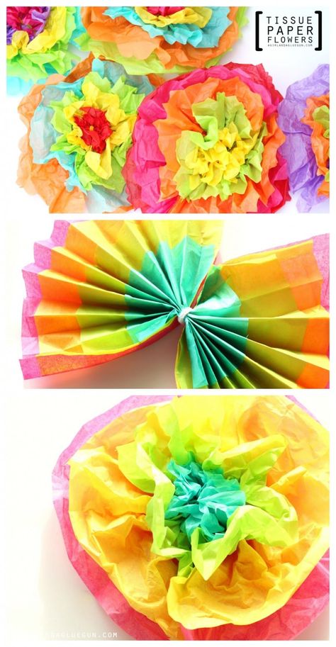 Mexican Paper Flowers, Tissue Paper Flowers Diy, Tissue Paper Crafts, Fiesta Birthday Party, Tissue Flowers, Mexican Party Theme, Easy Paper Flowers, Paper Wall Hanging, Paper Flower Crafts