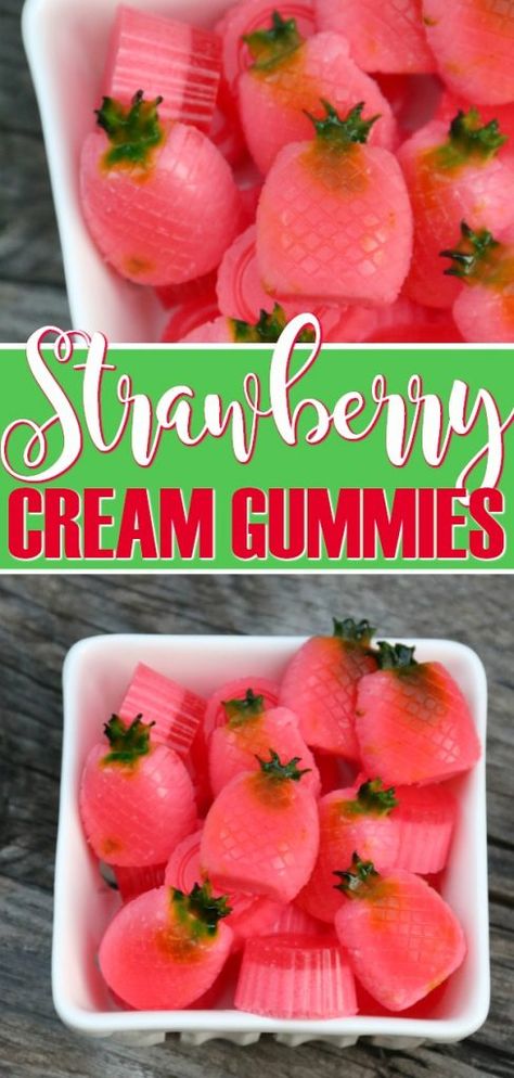 Strawberry Cream Gummies Recipe - A Homemade Treat Homemade Gummy Bears, Healthy Gummies, Homemade Fruit Snacks, Homemade Gummies, Cannibis Recipes, Gummies Recipe, Bear Recipes, Fruit Chews, Homemade Candy