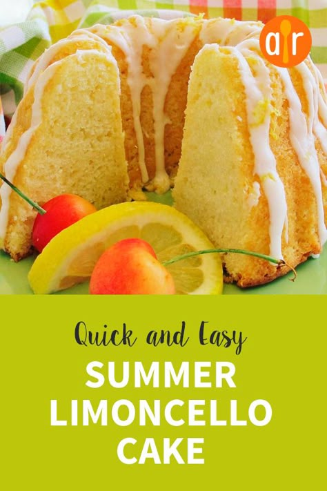 Quick and Easy Summer Limoncello Cake | "Limoncello cake is refreshing cake great for a summer picnic or dinner. Quick and easy to make. A scratch cake that will impress your guests. My mom taught me how to make this cake." #cakerecipes #bakingrecipes #dessertrecipes #cakes #cakeideas Italian Summer Cake, Recipes With Limoncello Desserts, Limoncello Cake Recipe Easy, Limoncello Cake Recipe, Lemoncello Cakes Easy, Lemon Cello Recipe Cake, Lemon Cello Recipe Limoncello Cake, Limoncello Pound Cake, Limoncello Mascarpone Cake Recipe