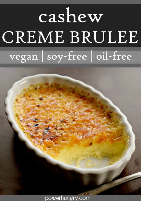 Vegan cashew creme brulee is your new favorite dessert! Made without eggs, dairy or soy, it is a healthy new take on a French classic. #vegan #cashew #cashewcream #cremebrulee #dessert #eggfree #dairyfree #soyfree #oilfree #easy #blender #coconutmilk #vegandessert #cleaneating #cleaneats Cashew Cream Recipe Desserts, Asian Desserts Vegan, Cashew Desserts Vegan, Vegan Dacquoise, Vegan Cashew Recipes, Vegan French Desserts, Wfpb Dessert Recipes, Panna Cotta Photography, Vegan French Recipes