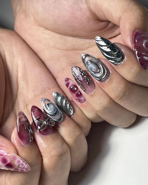 thanku jiaxin ~ ib pinterest w some freestyle | Instagram Red Nail Art Designs, Witchy Nails, Hippie Nails, Punk Nails, Grunge Nails, Blush Nails, Work Nails, Soft Nails, Nail Ring