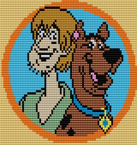 Shaggy and Scooby-Doo_Square Grid Pattern_80 Columns X 66 Rows_(Pattern by me, Man in the Book) Scooby Doo Embroidery, Scooby Doo Pixel Art Grid, Scooby Doo Alpha Patterns, Scooby Doo Pixel Art, Scooby Doo Cross Stitch, Crochet Scooby Doo, Scooby Doo Pattern, Scooby Doo Crochet, Pixel Quilting