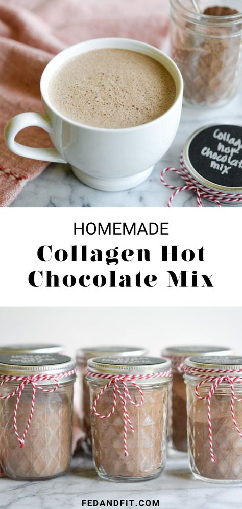 Healthy Homemade Hot Cocoa Mix Recipe, Collagen Hot Chocolate Recipe, Collagen Hot Chocolate, Healthy Hot Chocolate Mix Recipe, Hot Chocolate Mix Recipes Dry, Homemade Collagen, Hot Cocoa Mix Gift, Hot Chocolate With Cocoa Powder, Diy Hot Chocolate Mix