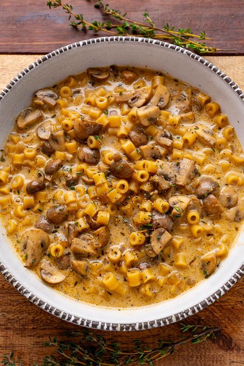 Creamy Parmesan Mushroom Pasta, Orzo Mushroom Soup, Mushroom Farro Soup, Creamy Pasta Soup, Interesting Soup Recipes, Beefy Mushroom Soup Recipes, Mushroom Pasta Recipes Healthy, Half Baked Harvest Soup, 3 Sisters Soup