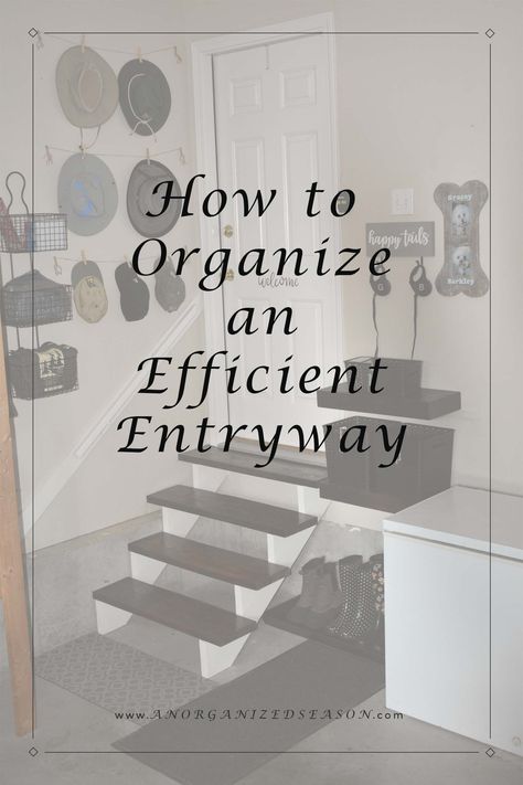 Learn how to Organize an Efficient Entryway at AnOrganizedSeason.com via @anorganizedseason Stair Landing Organization, Landing Zone Organization, Entryway Mail Organizer, Entry Organization, Garage Entryway, Entryway Storage Cabinet, Garage Entry, Stair Landing, Front Entryway