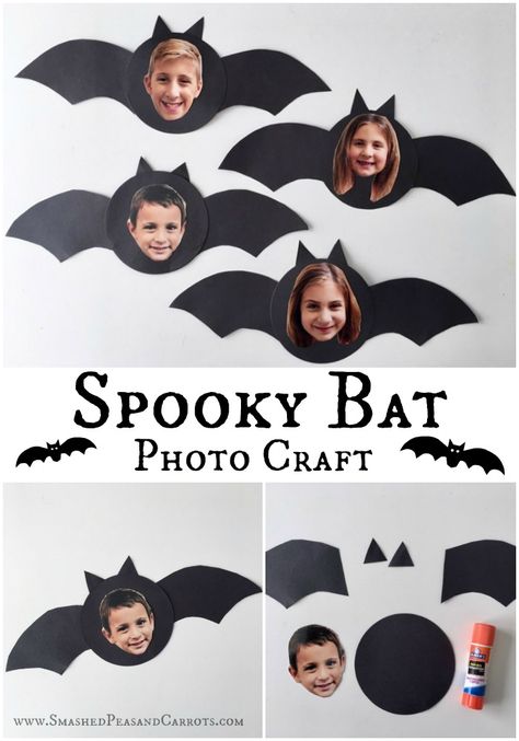 Halloween Craft Toddler Keepsake, Hanging Halloween Crafts Preschool, Preschool Bats Crafts, Halloween Picture Crafts For Kids, Halloween Craft With Kids Picture, Preschool Halloween Decor, Easy Bat Crafts For Preschool, Bat Crafts For Kindergarten, Bat Art For Toddlers