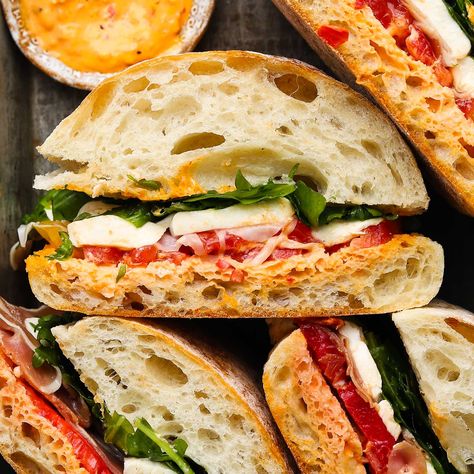 Prosciutto Ciabatta Sandwich, Cheese Spread Sandwiches, Prosciutto And Mozzarella, Prosciutto Sandwich, Prosciutto Mozzarella, Salami Sandwich, Mozzarella Sandwich, Calabrian Chili, Mozzarella Recipes