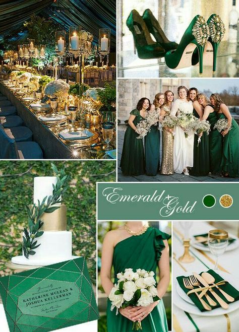 Bottle Green Wedding Theme, Emerald Wedding Colors, Green And Gold Wedding, Wedding Color Scheme, Wedding Color Trends, Emerald Green Weddings, 2025 Wedding, Wedding Themes Fall, Bridesmaids Photos