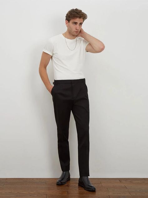 Men’s Black Trousers Outfit, Mens Fashion Minimal, Black Trousers Outfit Men, Black Trousers Outfit Man, Mens Ootd, Black Trousers Outfit, Trousers Outfit Men, Black Outfit Men, High Waisted Pants Outfit