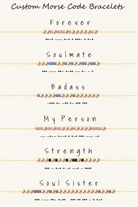 More Code Bracelet, Bff Morse Code Bracelet, Moris Code Bracelet Ideas, Best Friend Morse Code Bracelet, Minimalistic Beaded Jewelry, Names For Bracelet Business, Mores Code Bracelets, Dainty Gold Bracelets, Quotes For Bracelets