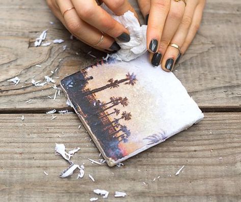 Photo Coasters Diy, Photo Tile Coasters, Mod Podge Pictures, Mod Podge Photo Transfer, Glass Transfer, Picture Coasters, Diy Coasters Tile, Caption Instagram, Photo Transfer To Wood