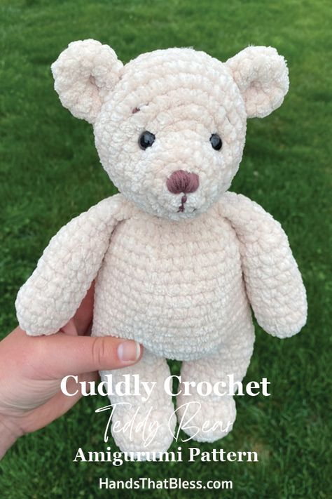 Cuddly Crochet Teddy Bear Pattern (Free Amigurumi Patterns) - Hands That Bless Crochet Pattern For Teddy Bear, Plush Bear Crochet Pattern, Build A Bear Crochet Pattern Free, Crochet Teddy Bear Eyes, Classic Teddy Bear Crochet Pattern, Crochet Amigurumi Teddy Bear, Easy Crochet Bear For Beginners, Beginner Crochet Teddy Bear Free Pattern, Plush Teddy Bear Crochet Pattern