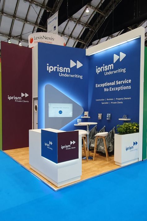 Exhibition stand for iprism Underwriting at the BIBA Conference at Manchester Central, 2023. Corporate Event Booth Design, Corporate Booth Design, Conference Booth Design, Interactive Booth, Tradeshow Booth Design, Booth Design Exhibition, Business Exhibition, Creative Booths, 2023 Image