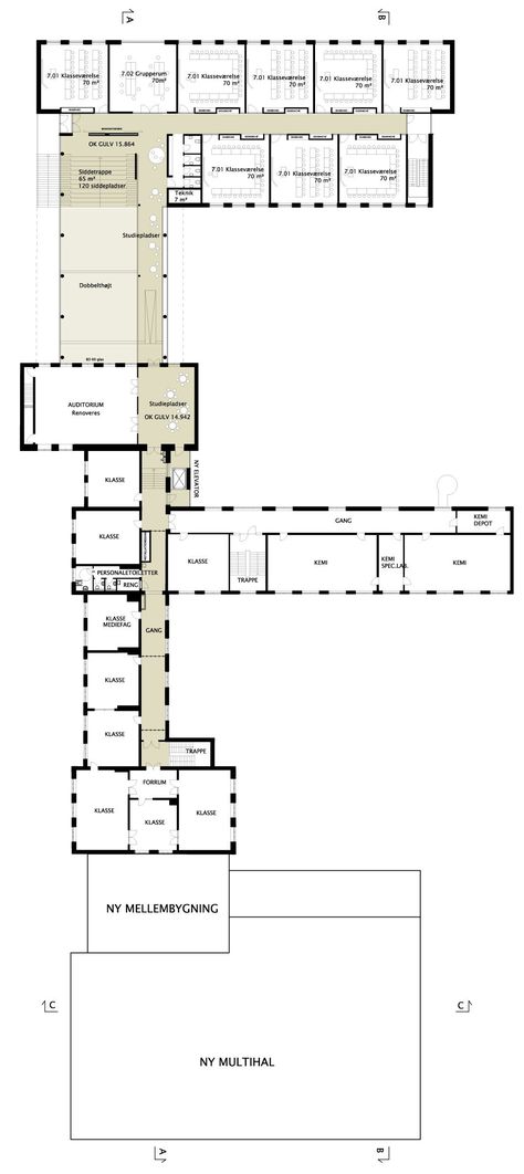 Image 4 of 14 from gallery of Marselisborg High School / GPP Architects. plan 02 School Floor Plan, High School Plan, School Floor, High School Design, High School Project, School Building Design, School Interior, School Plan, Education Architecture