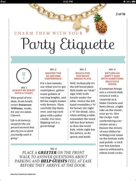 Party Etiquette charmetiquette.com Dinner Party Etiquette, Dinning Etiquette, Party Etiquette, Ettiquette For A Lady, Etiquette Classes, Social Etiquette, Proper Etiquette, Social Graces, Table Etiquette