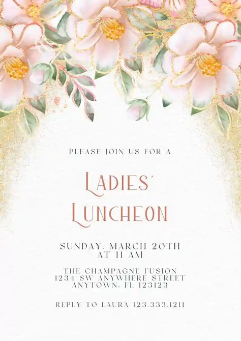 Brunch Invite Template, Lunch Invitation, Online Invitation, Ladies Luncheon, Invitation Maker, Invite Template, Women Of Faith, Online Invitations, Vintage Printables