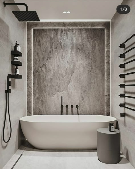 Bathtub Feature Wall, Shower Feature Wall, Minimal Bathroom Design, Theater Room Design, Restroom Design, Washbasin Design, Washroom Design, Timeless Interiors, Home Theater Rooms