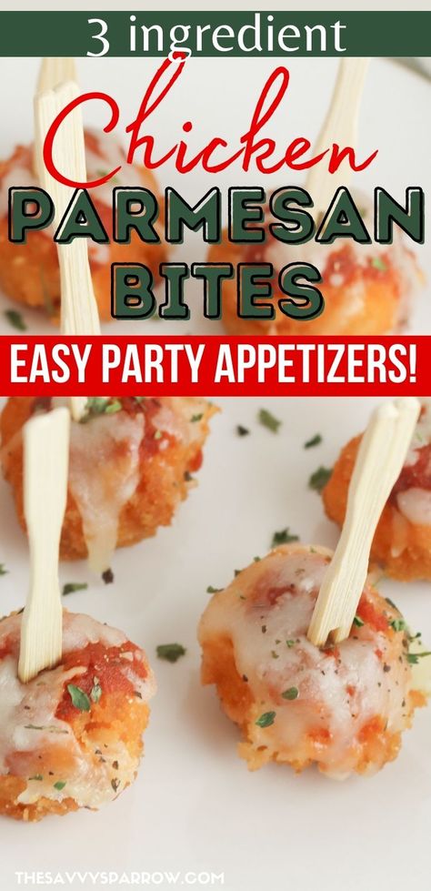 Chicken Parmesan Bites, Bite Sized Appetizers, Parmesan Bites, Easy Party Appetizers, Warm Appetizers, Chicken Parmesan Meatballs, Entertaining Appetizers, Parmesan Meatballs, Appetizers For Kids