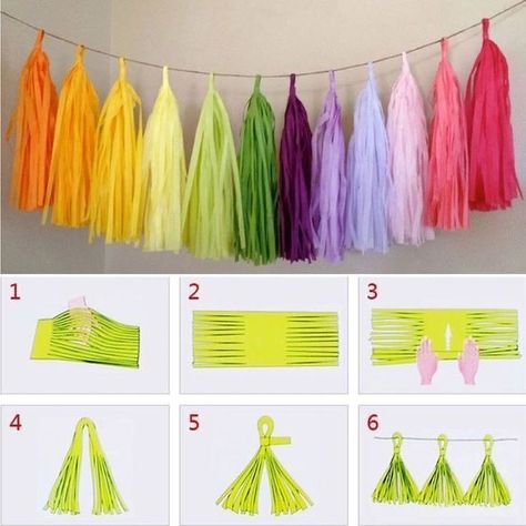 Ideas Para Cumpleaños, Garlands Diy, Diy Bunting, Paper Tassels, Tissue Paper Tassel Garland, Tissue Paper Tassel, Wedding Party Decor, Tassel Garland, Image Notes