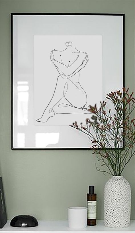 Nails Print, Drawing One Line, Line Drawing Woman, Female Line Art, Body Positivity Art, Plus Size Art, Etsy Decor, Positive Art, One Line Drawing