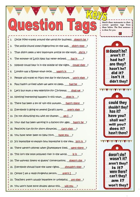 QUESTION TAGS MATCHING - English ESL Worksheets Tag Questions Worksheets, Question Tags Worksheet, English Grammar Questions, Question Tag, Step Test, Articles Worksheet, Grammar Questions, English Grammar Exercises, English Grammar Rules