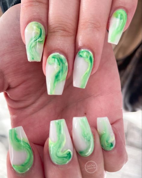 Green Marbled Nails, Neon Yellow Marble Nails, Neon Green Marble Nails, Neon Orange Marble Nails, Purple And Green Marble Nails, Lime Green Marble Nails, Green Marble Nails, November Nails, Yellow Marble