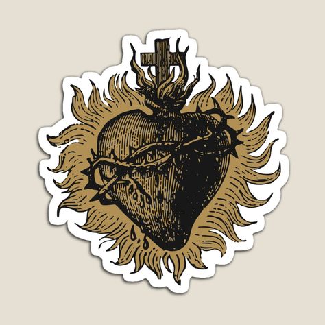 Get my art printed on awesome products. Support me at Redbubble #RBandME: https://www.redbubble.com/i/magnet/Vintage-Most-Sacred-Heart-of-Jesus-by-Beltschazar/164531982.TBCTK?asc=u Sacred Heart Of Jesus Art, Christian Symbols Art, Cross Illustration, Large Collage, Heart Tattoo Ideas, Sacred Heart Tattoo, Catholic Design, Most Sacred Heart Of Jesus, Jesus Stickers