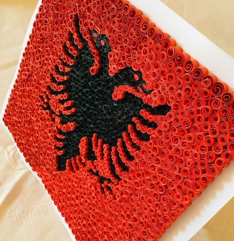 Handmade quilled flag !! Albania flag !! Quilled technique !! Quilled flag 🇦🇱🇦🇱🇦🇱by Divine Handmade Art 28 29 November Albania Project, Albanian Flag Craft, 28 Nentori Art, 28 29 November Albania Drawing, 28 29 November Albania, Flag Albania, Handmade Flags, Albanian Flag, Albania Flag